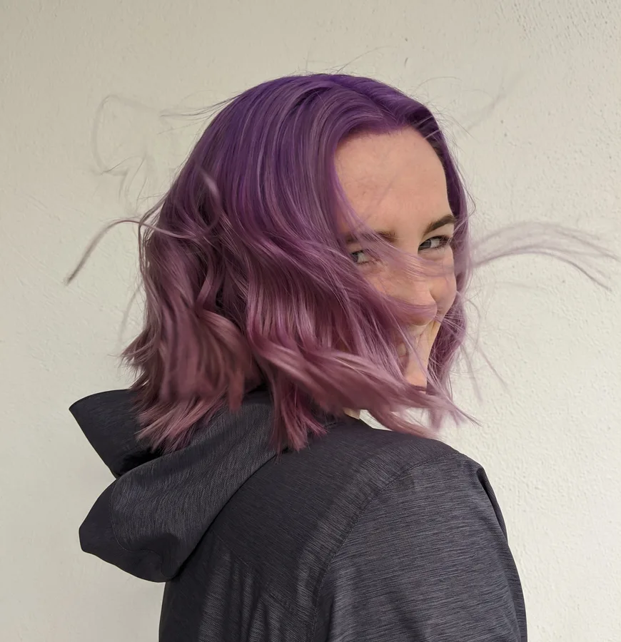 Wavy lilac lob with soft movement and healthy ends